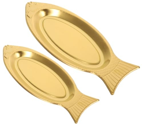 VICASKY Lot de 2 Assiettes à Poisson en Acier Inoxydable Doré, Plateaux Magnétiques 35 Cm et 40 Cm, Plats Résistants la Chaleur pour Cuisson, Service et Présentation, Adaptés Usage