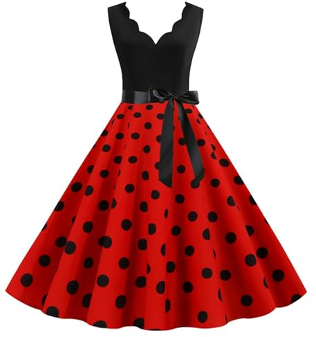 Rockabilly - Vestido de manga corta para mujer, de los años 50 y 60, con lunares, estilo coctail, vintage, swing a la moda, vestido de boda, festivo, hasta la rodilla, túnica, vestido de fiesta