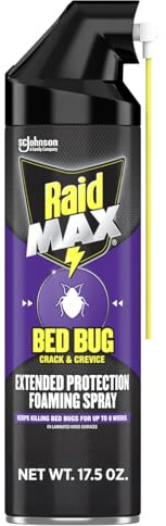 Raid Max Bed Bug Crack & Crevice Extended Protection Foaming Spray, Kills Bed Bugs for up to 8 weeks on Laminated Woods and Surfaces, 17.5 oz