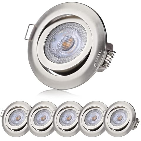 Sweet Led Einbaustrahler 230V flach dimmbar (3 Stufen) – 6er Led spots 230V - 5W 360lm - 3000K warmweiß – spots deckenleuchte - schwenkbar rund Ø68mm Lochmaß - deckenspots chrom-nickel