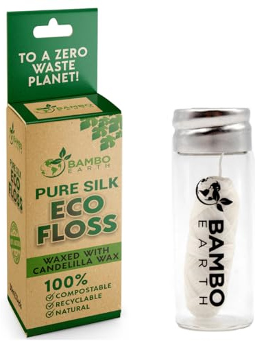 Biodegradable Mint Dental Tooth Lace Floss With Refillable & Reusable Glass Holder - 100% Organic Natural and Compostable Teeth Silk Spool Waxed With Candelilla Wax & Eco-Friendly Zero Waste Packaging