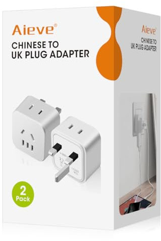 Aieve Chinese to UK Plug Adapter, 2/3 Pin AUS to 3 Pin UK Plug Adaptor, America/Australia to English Converter Power Adapter (2-PACK)