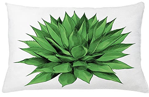 ABAKUHAUS Agave Kissenbezug, Realistische Sketch Kaktus Kunst, Dekorativer Kopfkissenhülle mit Beidseitiger Druck, 65 x 40 cm, Weiß und Lindgrün