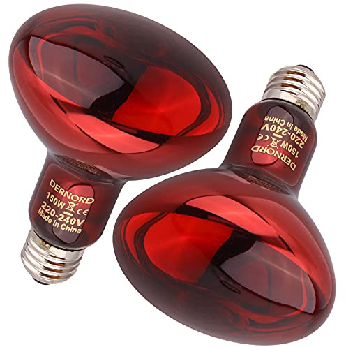 DERNORD Reptilien Rotlichtlampe Birne - Infrarotlampe 150 Watt R95 für Urzeitkrebse Schildkröten Vogelspinne Terrarium Rotlichtlampe Wärmelampe Tiere 2 Pack