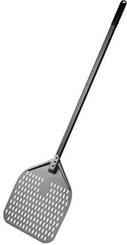 G.a HOMEFAVOR Perforierter Pizzaschieber, 12 Zoll Pizzaschaufel aus Harteloxiertem Aluminium mit Langem Abnehmbarem Silikongriff, 120 cm insgesamt