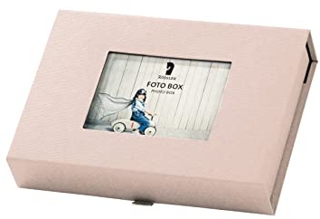 Rössler Fotobox Aufbewahrungsbox | Foto Aufbewahrung für 13x18cm Fotos | Foto Organizer Box | Storage Boxes | Foto Aufbewahrungsbox mit Deckel | Maße: 203x45x147mm | 1 Stück | Farbe: Rosa | Powder