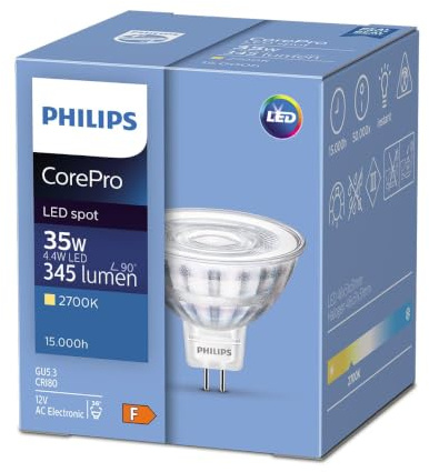 Philips CorePro LED Spotlight MR16 Light Bulb 4.4W 35W Equivalent GU5.3 Extra Warm White 2700K 36 Degree Beam Non Dimmable Energy Efficient LED Lamp UK