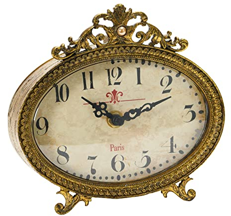 Creative Co-op Distressed Pewter, Gold Finish Mantel Clock