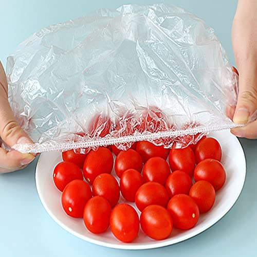 Sacchetti per La Conservazione del Fresco, 200Pezzi Sacchetti per Prodotti Freschi, Trasparente Sacchetti Elastici per Conservare Gli Alimenti, PE Riutilizzabile Copri Ciotola per Alimenti