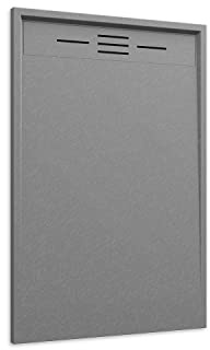 Piatto Doccia 80x100 Grigio Effetto Pietra Mod. Spanios Rettangolare in Vetroresina SMC Riducibile Piletta Inclusa e Cover In Tono Parama