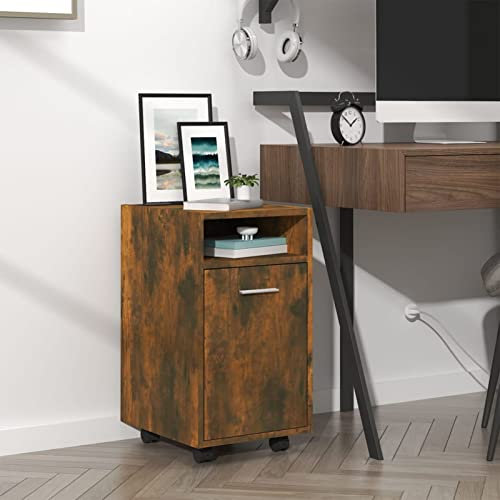 Keketa Beistellschrank mit Rollen Büroschrank Rollcontainer Büroschrank Standschrank Schreibtischcontainer für Büro Arbeitszimmer Wohnzimmer Räuchereiche 33x38x60 cm Holzwerkstoff