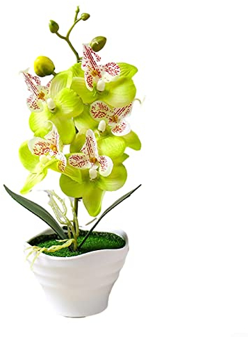 Orchidee Pflanze Künstliche Orchidee Gelb Phalaenopsis im Topf, Künstliche Blume im Topf für Zuhause Hochzeit Party Dekor