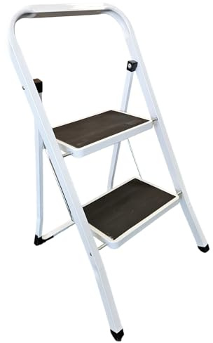 HH Home Hut 2 Step Ladder - Compact Folding Step Stool for Kitchen, Garage Handle Rail Non Slip Small Two-Step Ladder with Fold Away Steps