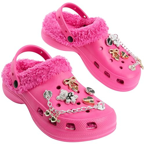 CityComfort Zoccoli Bambina Invernali con Fodera in Pile e Charms Rimovibili, Ciabatte Calde con Cinghia Regolabile, Idea Regalo