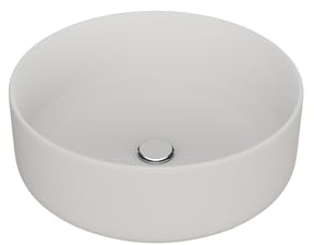 LEMONBATH - Lavabo Sobre Encimera Redondo Blanco Mate - Medidas 35 x 35 x 12 cm - Lavabo de Cerámica para Colocar Sobre Encimera de Muebles Baño - Lavamanos para Grifo Alto