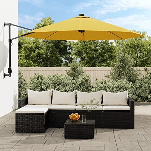 Tidyard Wall-mounted Cantilever Parasol Umbrella Garden Parasol Sun Shade Shelter Canopy for Outdoor, Garden, Patio, Beach with LEDs Yellow 290cm Outdoor Umbrellas & Sunshades