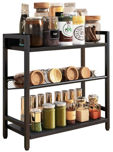 IBUYKE 3 Ebenen Gewürzregal,Küchenregal für Arbeitsplatte,Schwarz TLJ021B | Standregal Küche Arbeitsplatte Regal Schreibtisch Organizer Aufbewahrung für Gewürze für Wohnzimmer Büro