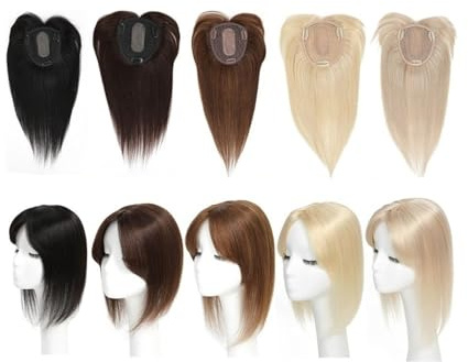 Haartopper für Frauen Glatter Haaraufsatz for Frauen mit Haarausfall, Clip-in-Topper-Haarteil mit Pony, natürliches Remy-Haar, 12 x 13 cm, Spitzenbasis-Haaraufsatz mit Pony Haarteil Topper Toupet Frau