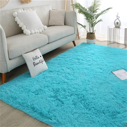 Guetto Hochflor Teppich Modern Flauschig Weich Groß für Wohnzimmer Deko Schlafzimmer Flur Läufer Outdoor Carpet Langflor Fellteppich Kunstfell Shaggy Einfarbig Bettvorleger,Blau,200x400cm