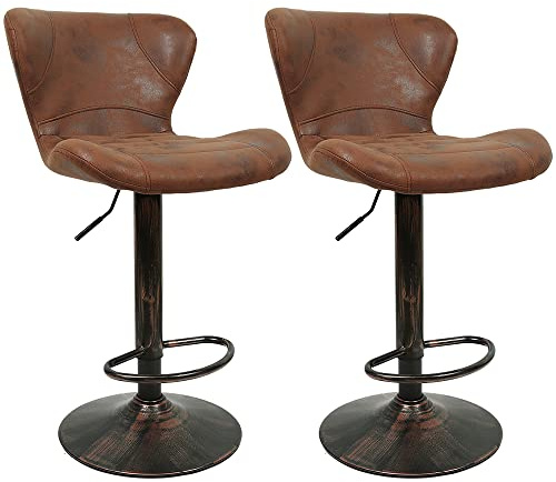 Supfine Barhocker 2er Set, Barstühle Höhenverstellbar, Drehbare Küchenhocker, Barstuhl Industrial Küchenhocker, mit Rückenlehne und Fußstütze, Esszimmer, Theke (2, 47.5x34x88-109cm)