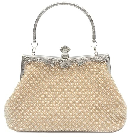 lapulio Abendtasche im 1920er-Jahre-Stil, einfarbig, mit Perlen, schlicht, elegant, geeignet für Hochzeiten, Partys