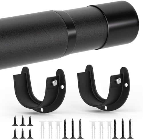SUTINE Closet Rods for Hanging Clothes, 17 to 53 Inch Closet Rod, Heavy Duty Adjustable Clothes Hanging Bar Rod Matte Black Closet Poles for Wardrobes, Closet, Bathroom, Windows,1.3 Inch Diameter