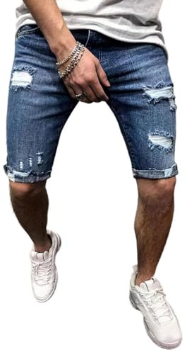 Oanviso Pantalones Cortos Vaqueros para Hombres - Slim Fit Denim Shorts Elástico Casual Moda Deporte Jeans