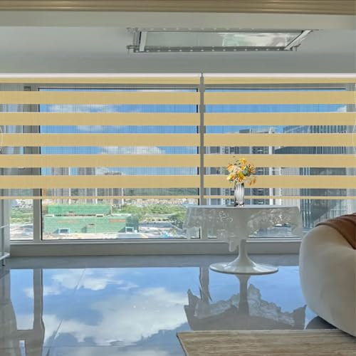Verdunklungsrollo Klemmfix 30 x 220 cm Sichtschutz Sonnenschutz Fensterrollo Zebrarollo Seitenzugrollo Inkl. Zubehör für Wohnzimmer Küche Büro, Sandgelb