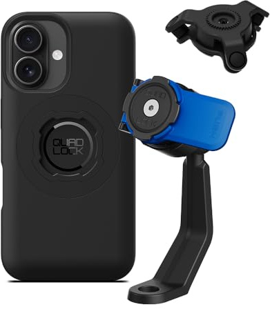 QUAD LOCK Spiegelarm Handyhalterung für Motorrad mit Vibrationsdämpfer und MAG Hülle für iPhone 16