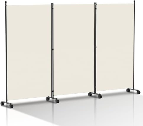 Peviasot Paravent Raumteiler auf Rollen, 3 Teilig 263 x 181cm Raumteiler Freistehend Trennwand Paravent,blickdichter, Sichtschutz Room Divider Innen für Zuhause Büro Terrasse|Beige