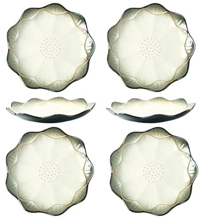 MYOLIO Speiseteller Keramik, 6 Stück Sicherheit Hohe Temperaturbeständigkeit Blumen Rand Porzellan for Salat, Dessert, Pasta, Mittagessen, Vorspeisenteller(Grün)