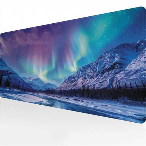 Gaming Mauspad XXL Groß Mousepad 600x300x2 mm Großes Verlängertes Schreibtischpad Lange Tastatur Pad mit rutschfeste Gummimatte verbessert Präzision und Geschwindigkeit (Aurora Landschaft)