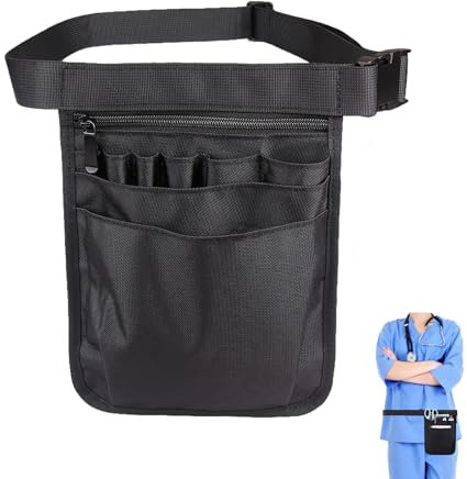 Gürteltasche Krankenschwester, Pflege zubehör Tasche, Multifunktionale Gürteltasche Verstellbarer Arbeitstasche Schwarz Werkzeuggürtel-Tasche für Damen und Herren