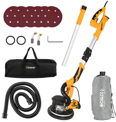 Hoteche 800W 225MM Drywall schleifer Wandschleifer mit Absaugung Langhalsschleifer 220-240V 50/60Hz 800-1800 rpm faltbarer verlängerbarer Griff LED Licht Selbstansaugend und Zubehör