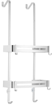 Portaoggetti Doccia Portaoggetti sopra la porta della doccia, organizer da appendere alla doccia con 2 ripiani e ganci, mensola for doccia senza fori for il bagno, nero/argento Mensole Bagno(Silver)