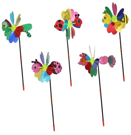 Yardwe 5pièces Décoratif De Jardin Plein Air Moulin à Vent Cartoon Insectes Éolienne Colorée pour Jardin Accessoire De Décoration Extérieure