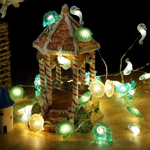 YeahBoom Lichterkette Meerestiere,2M 20LED Meeresleben Thema Lichterketten | Unterwasserwelt Lichterketten,Batteriebetrieben,Seepferdchen Seestern Schildkröte Muscheln Lichterkette für Kinderzimmer Deko