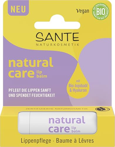 Sante Natural Care Lip Balm, cura delicata per labbra morbide con olio di jojoba biologico e ialuronico, certificato NaTrue e vegano, 4,6 g