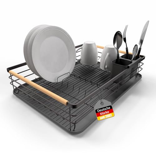 BigDean Abtropfgestell Geschirr aus Metall – platzsparendes Geschirrabtropfgestell mit Besteckkorb