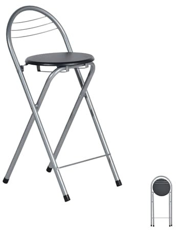 GOKHOMX Sgabello da bar pieghevole, sgabello pieghevole portatile, sedia da bar pieghevole con schienale sgabello pieghevole per bistrò, cucina, terrazza esterna, altezza seduta 61 cm, nero e argento