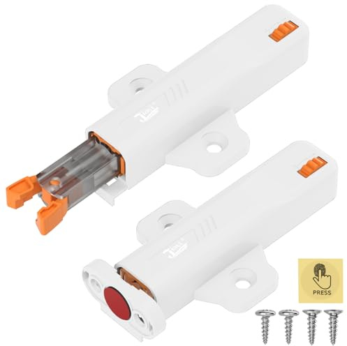 Jiayi Non Aimant Push to Open Poussoir Porte Placard Lot de 2 Loquet Poussoir pour Tiroir Push Verrou Latch à Ressort Loquet Tactile Fermeture Systeme pour Armoires Meubles, Camping-cars, Blanc