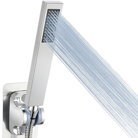 Soffione Doccia Portatile Interamente in Metallo, Soffioni Doccia ad Alta Pressione Voolan, Soffione Doccia Manuale Cromo con Nastro in Teflon. Quadrato