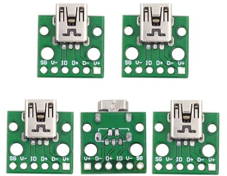 xiwai Lot de 5 connecteurs Femelles USB 2.0 Mini-B à Monter soi-même, Type Horizontal, avec Montage sur Carte PCB, à souder, 480 Mbps