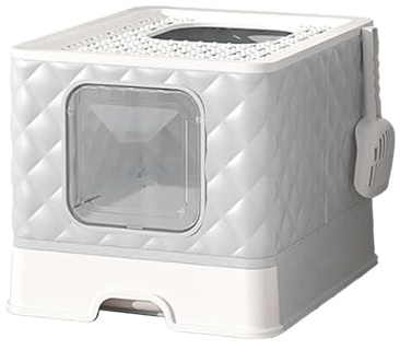 Arenero Cajón para Gatos, A Prueba de Salpicaduras Control Olores Semi Cerrado Gato Arenero con Tapa Desmontable Lavable Gran Espacio Arenero para Gatos y Gatitos (Gray)