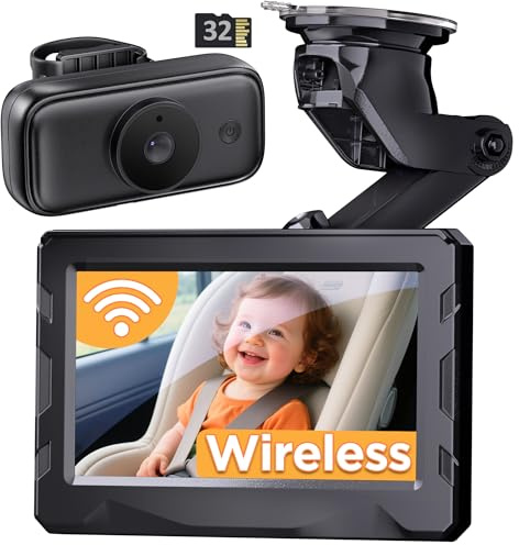 Wireless Baby Car Camera, 40 Hours Battery Life & 940mn Night Vision, Baby Car Monitor no WiFi Needed, 1080P Video Record, 360° Adjustable, Rear Facing Back Seat Camera - Gifts for Newborn Essentials