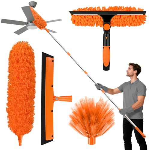 Zikenis Feather Duster Cleaning Set per Spolverini con Asta Fissa, Spolverino in Microfibra Lavabile e Riutilizzabile per Divani, Soffitti, Ragnatele, Vetri, Ventilatori da Soffitto