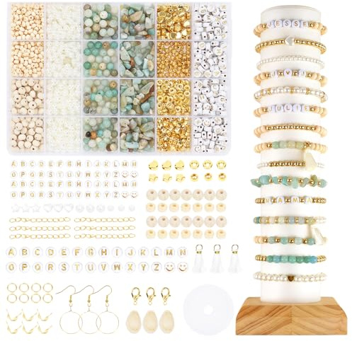 HUKUMA Natürliche Amazonit Perlen,Edelstein Perlen für Armbänder, Schmuck Selber Machen Set,ArmbänderBasteln Geschenk, Edelsteine zum Auffädeln für Erwachsene Kinder DIY Schmuck Freundschaftsarmbänder