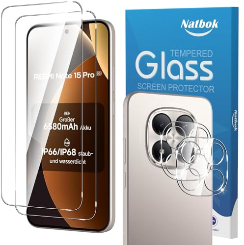 Natbok Verre Trempé pour Xiaomi Redmi Note 15 Pro 5G, [2+2 Pièces] Protection écran & Caméra Arrière Protecteur Sans Bulles Anti-Rayures 9H Dureté HD Vitre Trempé Protecteurs d'écran