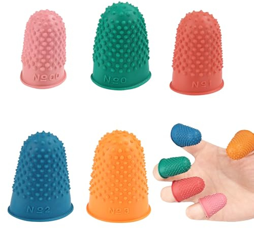 10 Pcs Rubber Finger Thimbles,Reusable Rubber Finger Protector,Flexible Durable Rubbers Fingers Thimbles,for Paperwork Money Counting Cutting Knitting Writing Sewing Crafts (5 Colors)