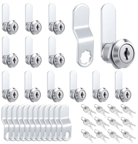 12 Sets Cabinet Locks with Keys for Secure Drawer Mailbox RV Storage Box Replacement Lock, Zinc Alloy(1-1/8'' Cylinder Length, 0.9'' Max Panel Thickness)